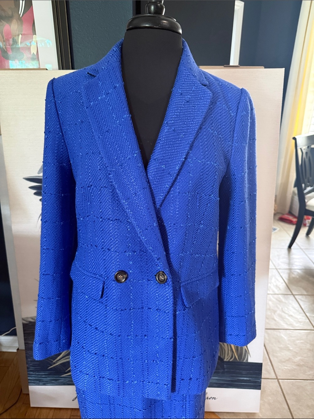 Ann Taylor Cobalt Blue Textured Double-Breasted Blazer